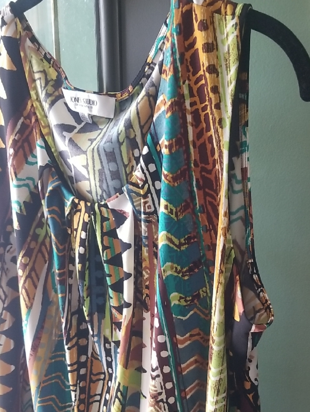 Jones Studio Multicolor Printed Sleeveless Tank Top - Green/Brown/Yellow - Picture 5 of 5